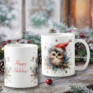Whimsical Christmas Owl Coffee Mug