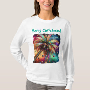Whimsical Christmas Palm Tree Tropical Beach T-Shirt