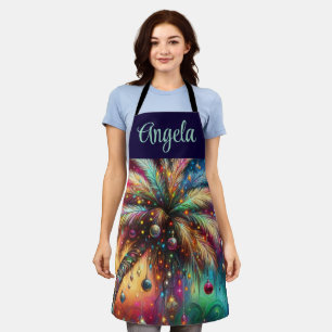 Whimsical Christmas Palm Tree Tropical Beach Vivid Apron