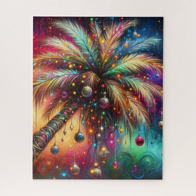 Whimsical Christmas Palm Tree Tropical Beach Vivid Jigsaw Puzzle (Vertical)