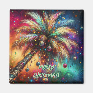 Whimsical Christmas Palm Tree Tropical Beach Vivid Magnet