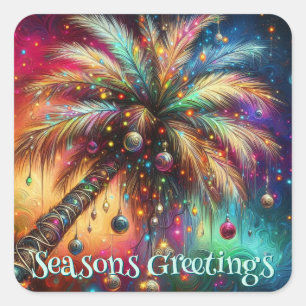 Whimsical Christmas Palm Tree Tropical Beach Vivid Square Sticker