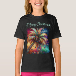 Whimsical Christmas Palm Tree Tropical Beach Vivid T-Shirt