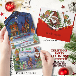 Whimsical  Christmas Party & Gift Exchange  All In One Invitation