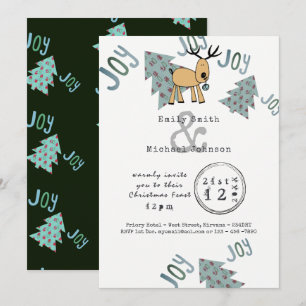 Whimsical Christmas Party Typset Cartoon Reindeer Invitation