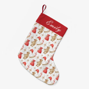 Whimsical Christmas Pattern Custom Name Small Christmas Stocking