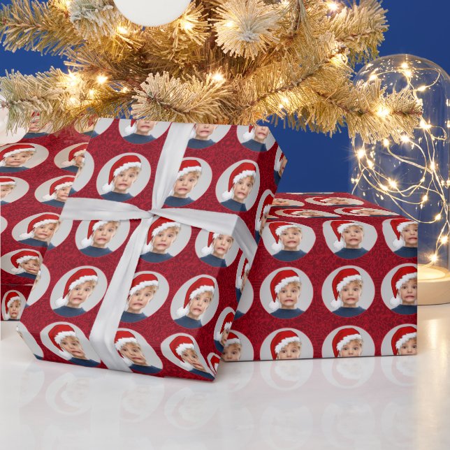 Whimsical Christmas Pattern Photo With Santa Hat Wrapping Paper (Holidays)