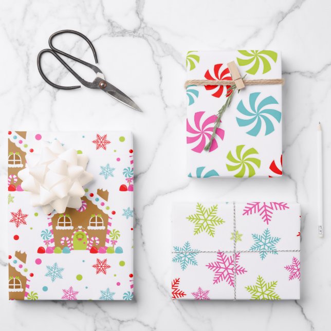 Whimsical Christmas Patterns Wrapping Paper Sheet (Front)