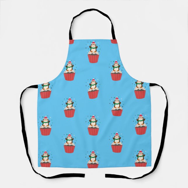 Whimsical Christmas Penguin Cupcake Apron (Front)