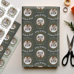 Whimsical Christmas Photo - Calligraphy - Branches Wrapping Paper Sheet<br><div class="desc">If you crop your photo into a square before uploading, it will be easy to edit the design. The paper includes a unique and trendy Merry Christmas greeting with a bright and joyful pine branch pattern on the back. This design has an informal, joyful look to it with painted elements...</div>