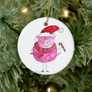 Whimsical Christmas Pig Ceramic Tree Decoration