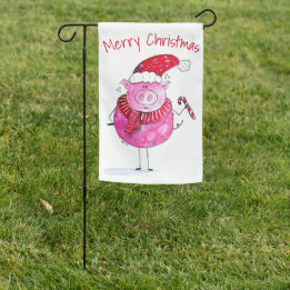 Whimsical Christmas Pig Garden Flag