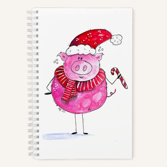 Whimsical Christmas Pig Notebook (Front)
