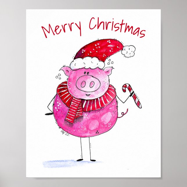 Whimsical Christmas Pig Poster (Front)
