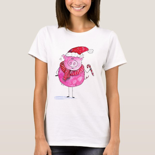 Whimsical Christmas Pig T-Shirt (Front)