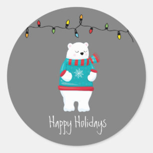 Whimsical Christmas Polar Bear Holiday Classic Round Sticker