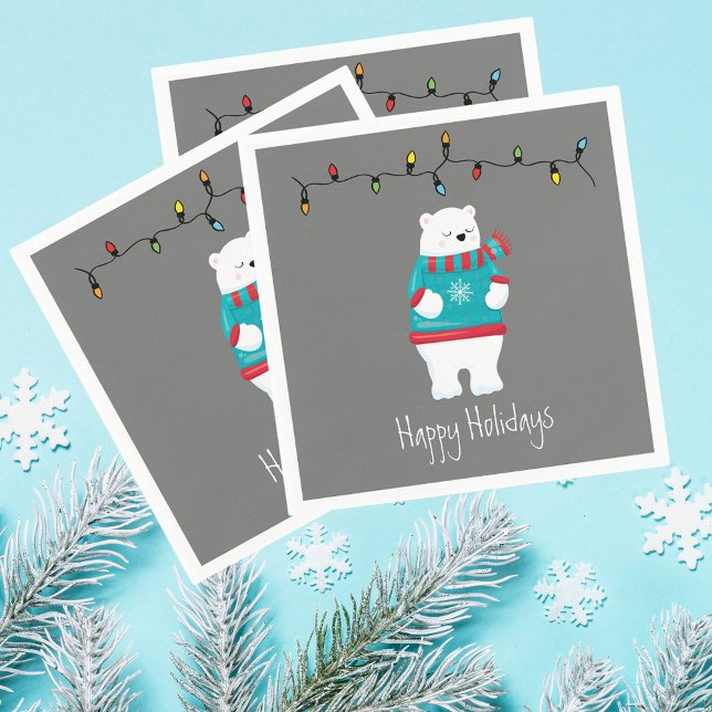 Whimsical Christmas Polar Bear Holiday Napkin (Creator Uploaded)