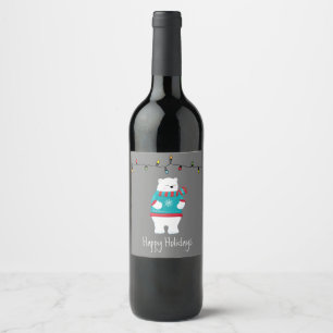 Whimsical Christmas Polar Bear Holiday Wine Label