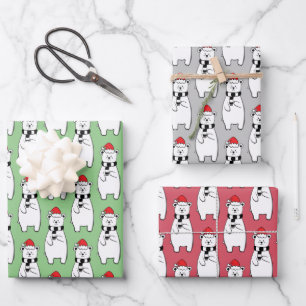 Whimsical Christmas Polar Bears Wrapping Paper Sheet