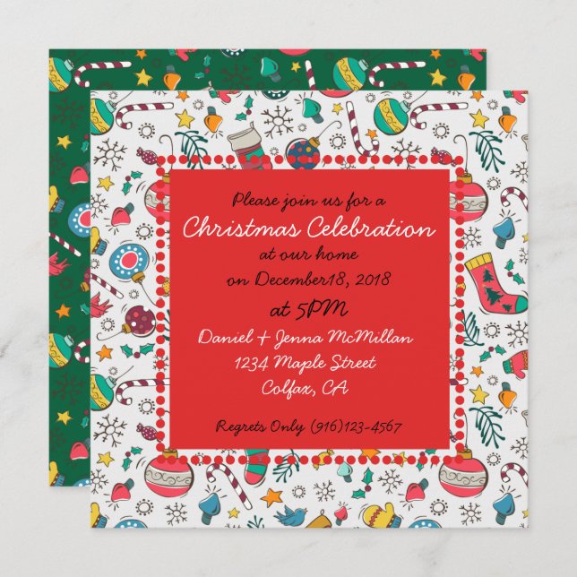 Whimsical Christmas Print Invitations (Front/Back)