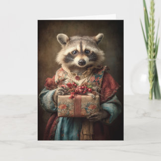 Whimsical Christmas Raccoon Holiday Card