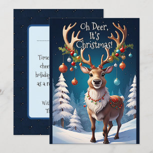 Whimsical Christmas Reindeer Holiday Charm Card