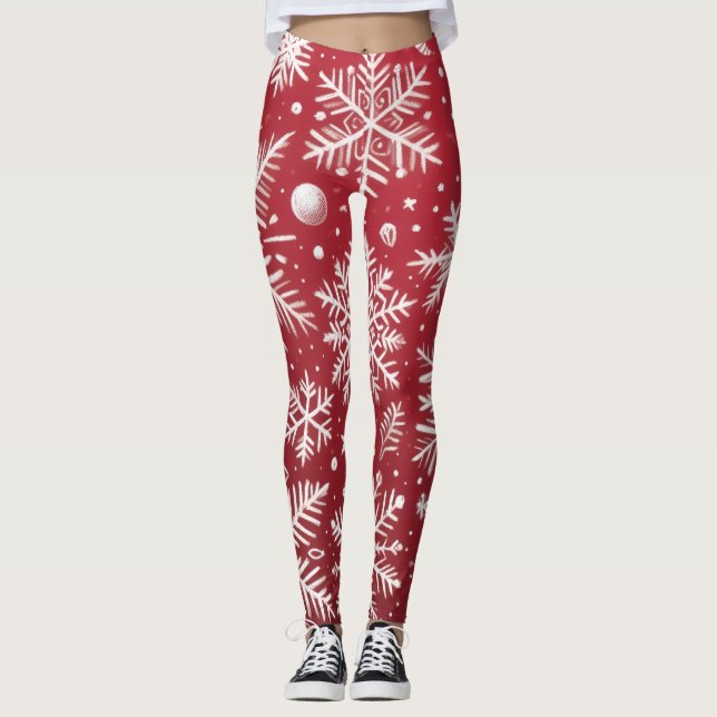 Whimsical Christmas Snowflakes Christmas Pattern  Leggings (Front)