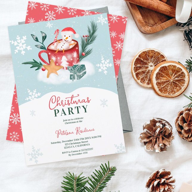 Whimsical Christmas snowman chocolate illustration Invitation (Creator Uploaded)