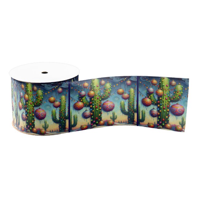 Whimsical Christmas Southwest Saguaro Cactus Grosgrain Ribbon (Spool)