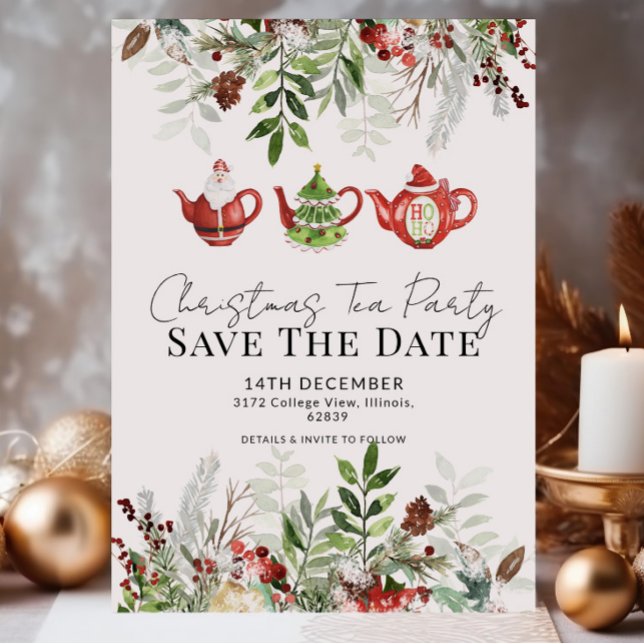Whimsical Christmas Tea Party Save the Date Invitation (Creator Uploaded)