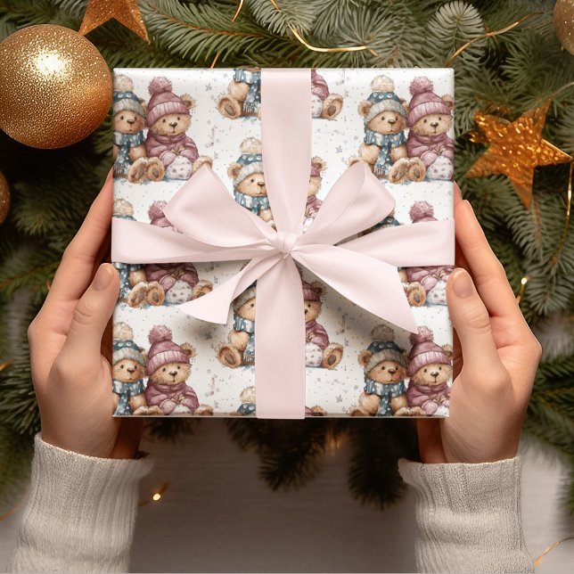 Whimsical Christmas Teddy Bears Wrapping Paper  (Creator Uploaded)
