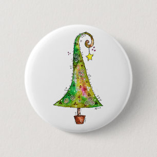 Whimsical Christmas Tree 6 Cm Round Badge