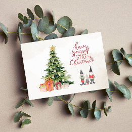 Whimsical Christmas Tree and Elves Christmas Card 