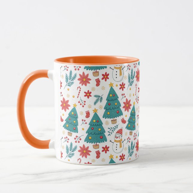 Whimsical Christmas Tree and Snowman Holiday Mug (Left)
