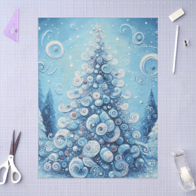 Whimsical Christmas Tree Blue Decoupage Tissue Paper (Craft)