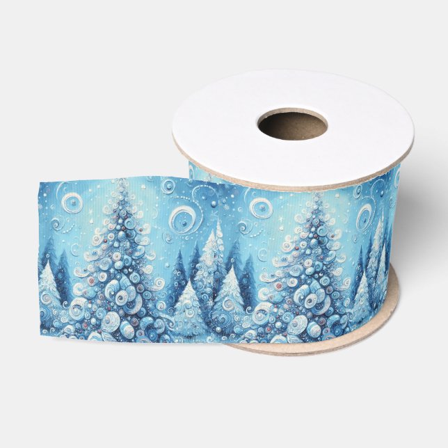 Whimsical Christmas Tree Blue  Grosgrain Ribbon (Spool)