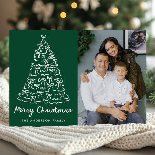 Whimsical Christmas Tree Bows Green Photo Holiday Card