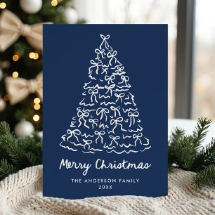 Whimsical Christmas Tree Bows Navy Non-Photo Holiday Card