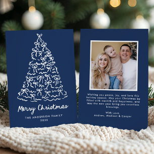 Whimsical Christmas Tree Bows Navy Photo Holiday Card