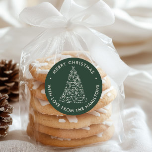 Whimsical Christmas Tree Bows Pine Green Christmas Classic Round Sticker