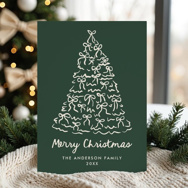 Whimsical Christmas Tree Bows Pine Green Non-Photo Holiday Card (Creator Uploaded)