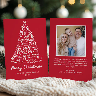 Whimsical Christmas Tree Bows Red Photo Holiday Card