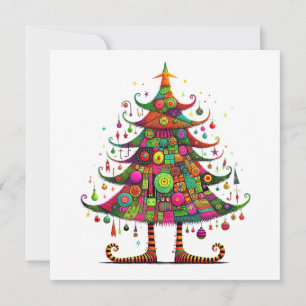 Whimsical Christmas Tree, Bright Colours, Holiday Card
