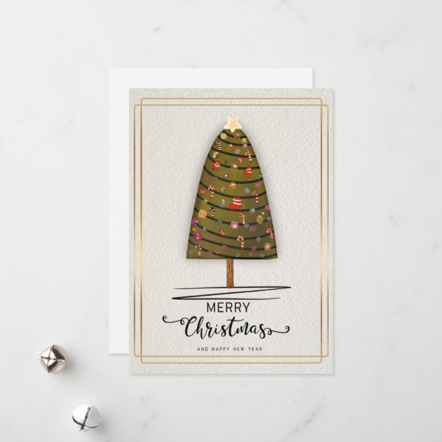 Whimsical Christmas Tree Card with Ornaments on Pi (Front/Back In Situ)