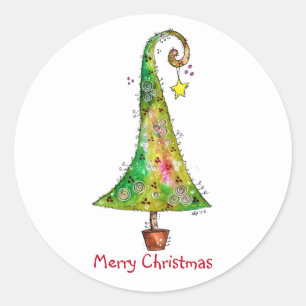 Whimsical Christmas Tree Classic Round Sticker