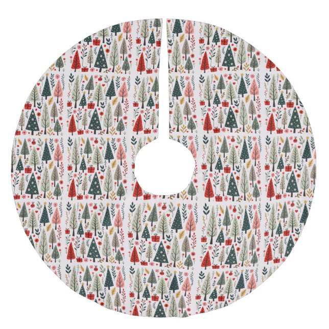 Whimsical Christmas Tree Forest Brushed Polyester Tree Skirt (Front)