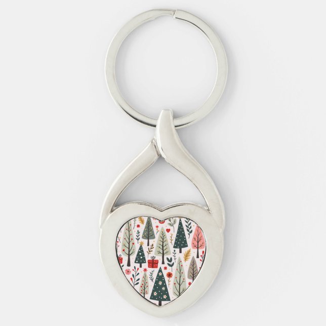 Whimsical Christmas Tree Forest Key Ring (Front)