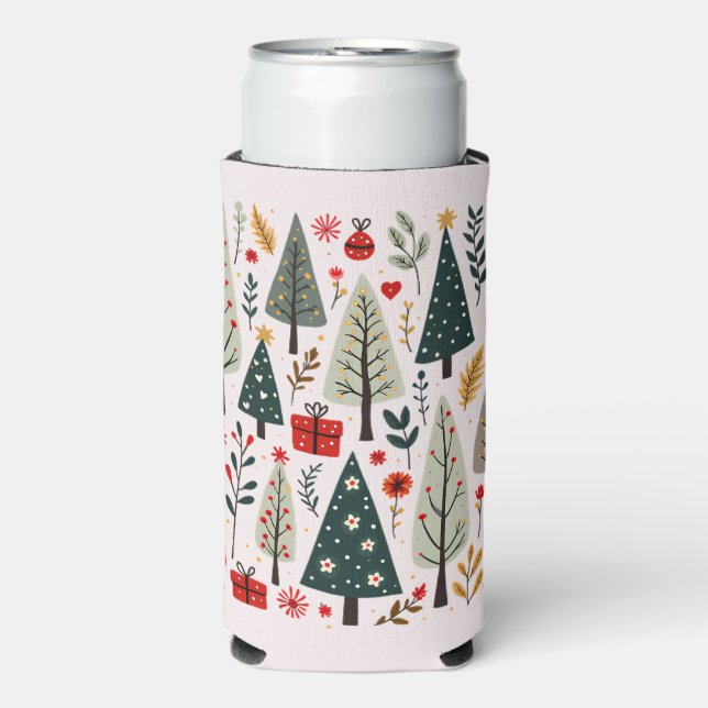 Whimsical Christmas Tree Forest Seltzer Can Cooler (Seltzer Front)