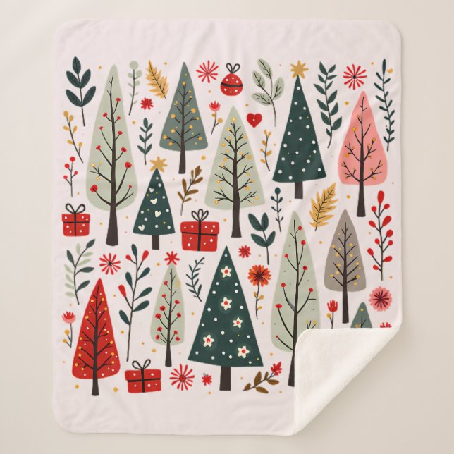 Whimsical Christmas Tree Forest Sherpa Blanket (Front)