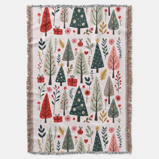 Whimsical Christmas Tree Forest Throw Blanket (Front Vertical)